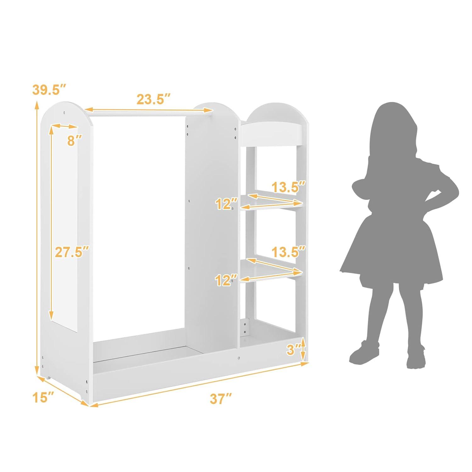 Gymax Kids Dress Up Storage Armoire with Mirror and Shelves (White)