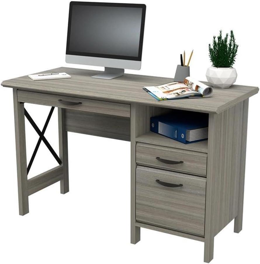 Inval America 2-Drawer Computer Desk with Keyboard Tray in Gray Smoke Oak