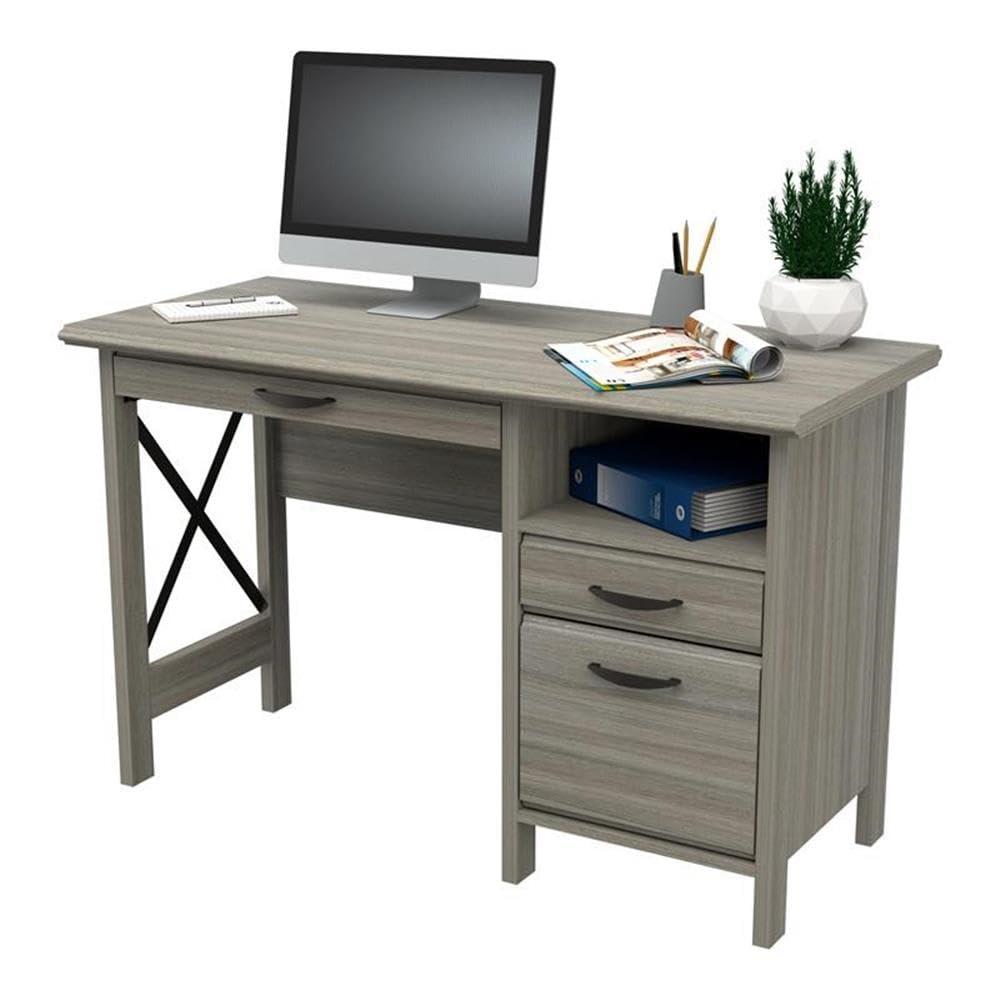 Inval America 2-Drawer Computer Desk with Keyboard Tray in Gray Smoke Oak