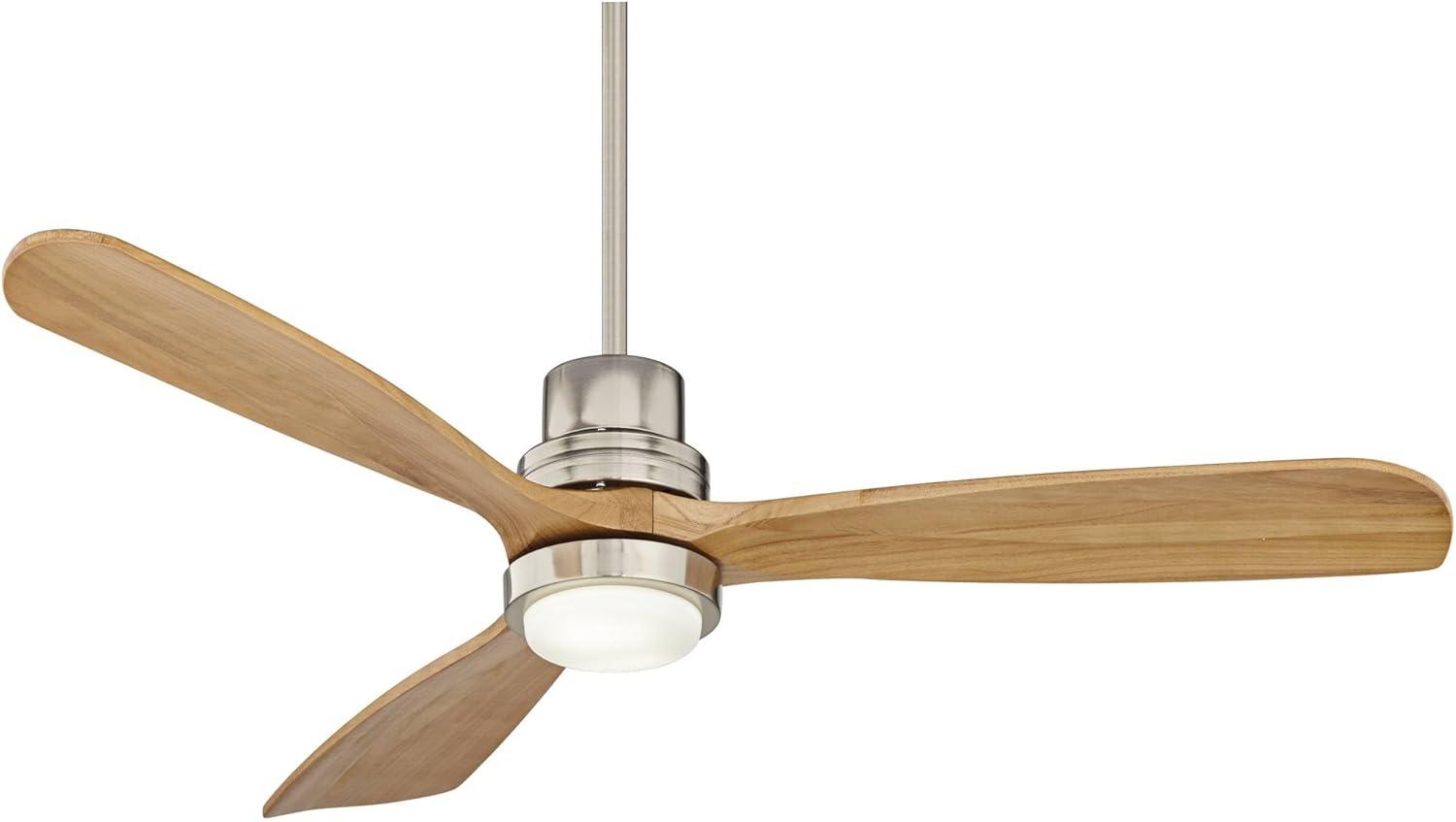52" Casa Vieja Delta-Wing DC Modern 3 Blade Indoor Ceiling Fan with LED Light Remote Control Brushed Nickel Natural Solid Wood for Living Room Kitchen