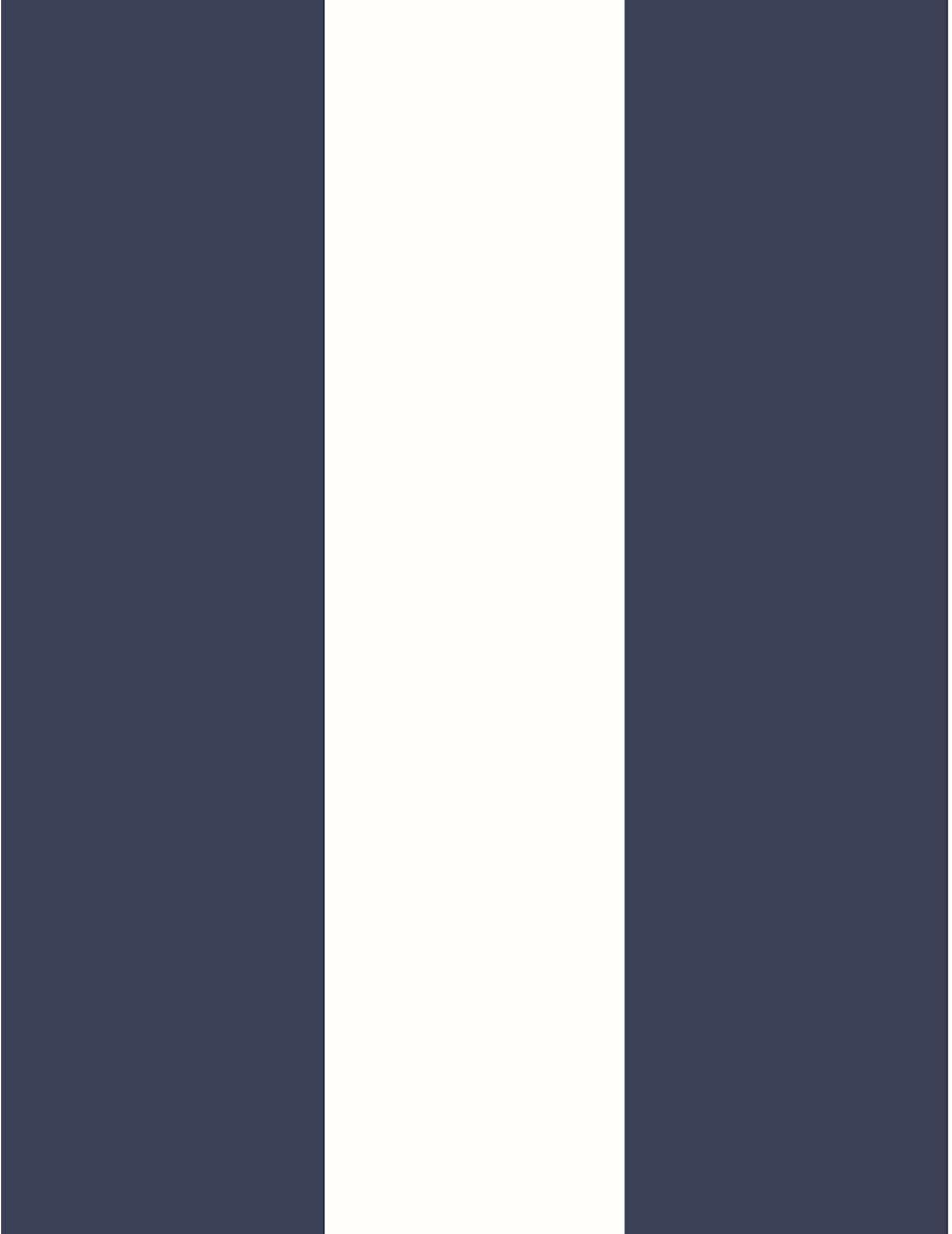 Navy and White Striped Cotton Canvas Fabric by the Yard