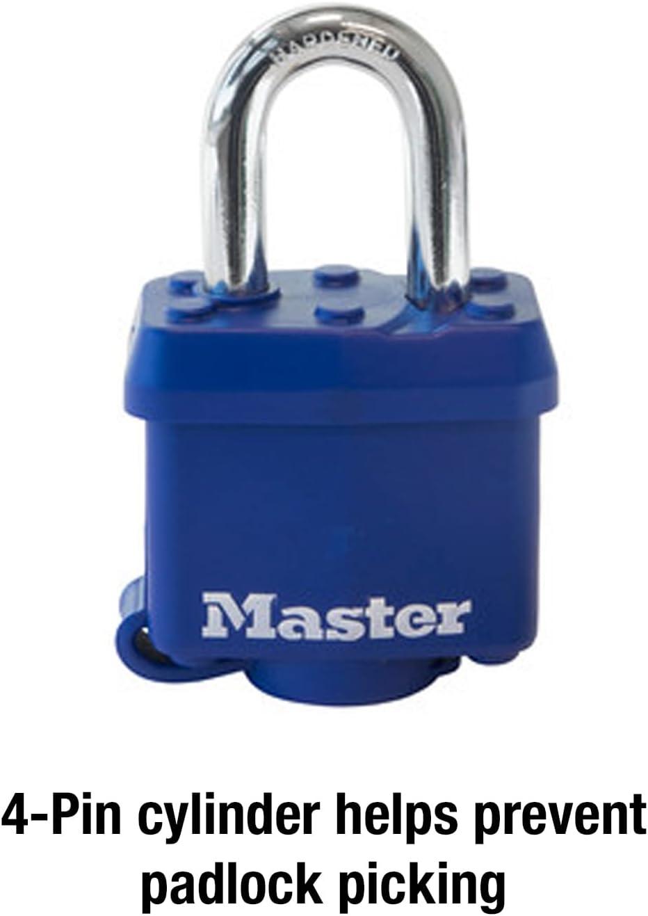 Master Lock Covered Laminated Steel 1-9/16in (40mm) Padlock with Key, 1-1/16 in (27mm) Shackle