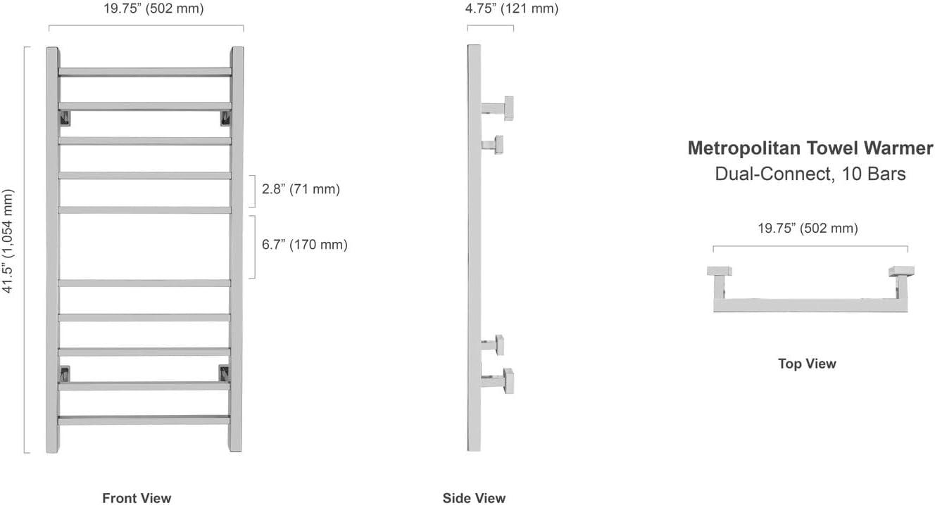 Polished Stainless Steel Wall-Mounted 10-Bar Towel Warmer