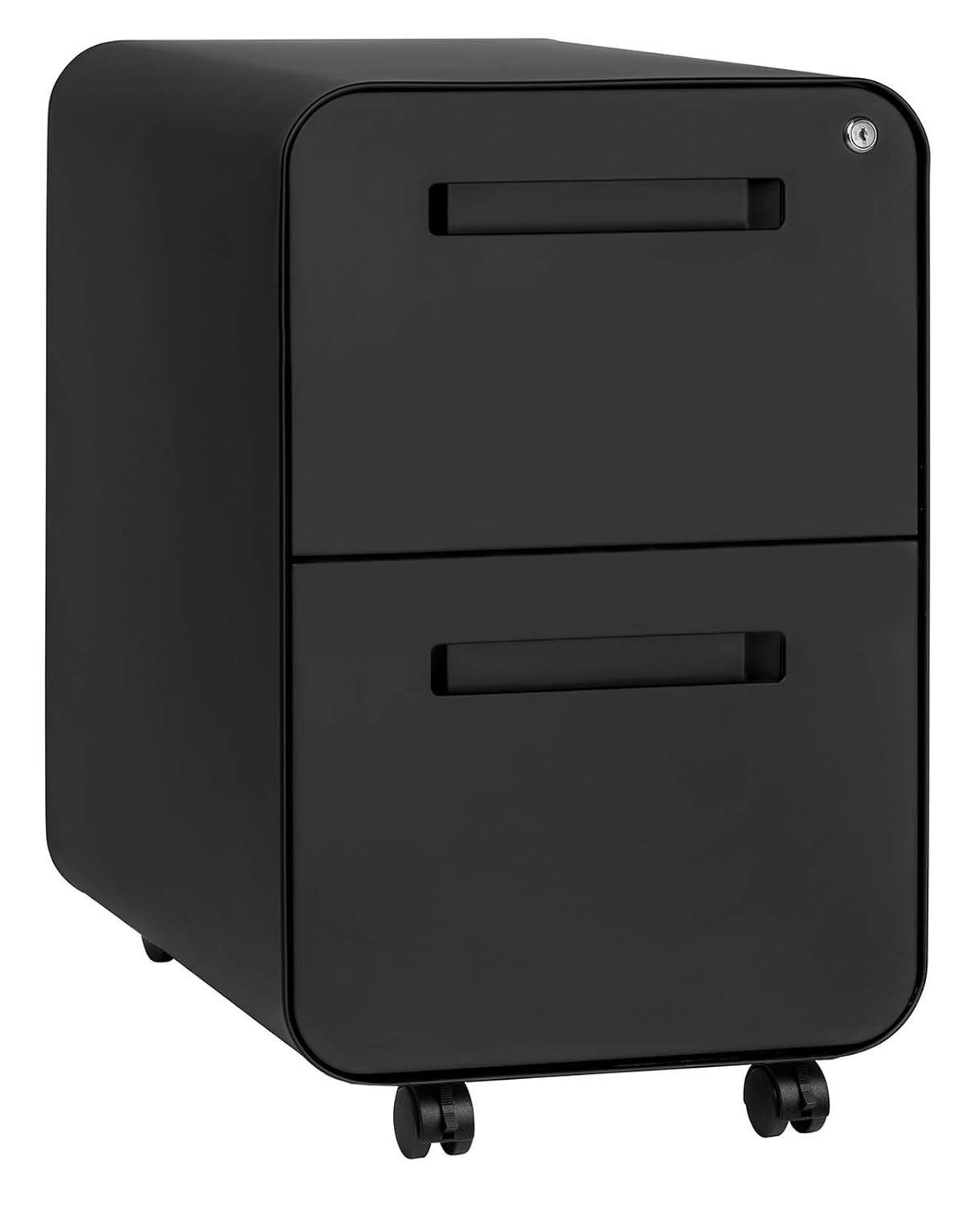 Laura Davidson Furniture Stockpile 2 Drawer Mobile File Cabinet with Lock - Under Desk Metal Filing Cabinet, Legal/Letter File Folders, Wheels and Stationary Feet, Pre-Assembled, Black/Wood