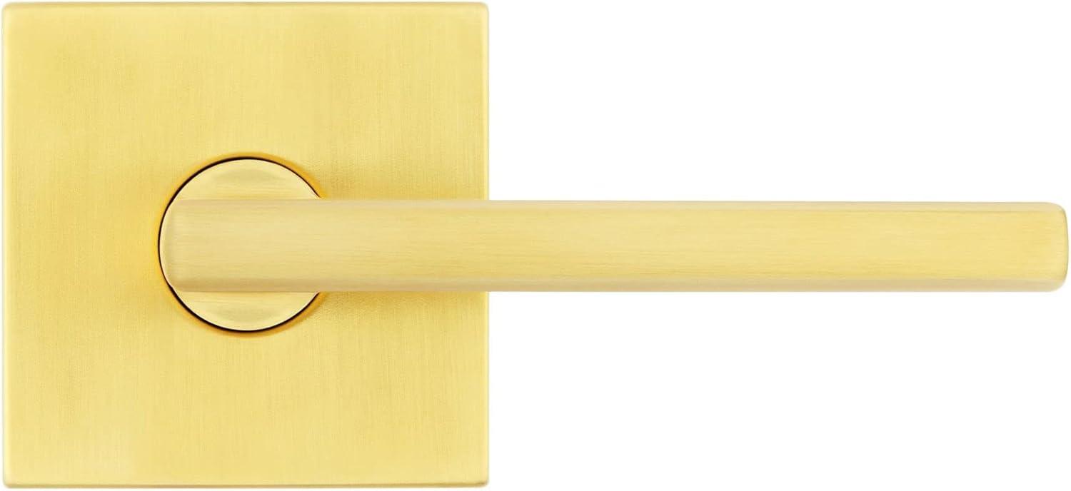 Kwikset Halifax Interior Passage Door Handle, Lever For Closet and Hallway Doors, Reversible Non-Locking Handle Lever, Satin Brass, with Microban Protection