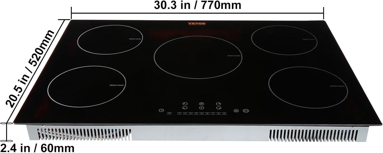 30-Inch Black Ceramic 5-Burner Induction Cooktop with Touch Control