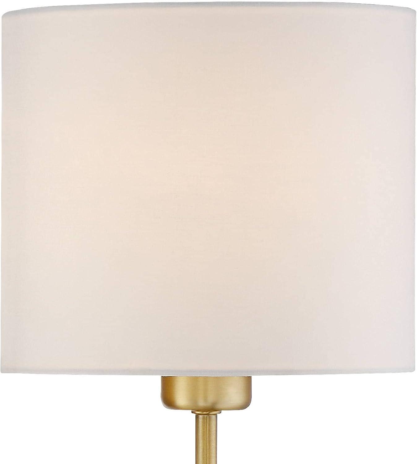 360 Lighting Amidon Modern Wall Lamp Warm Brass Metal Plug-in 8" Light Fixture White Fabric Drum Shade for Bedroom Reading Living Room House Home