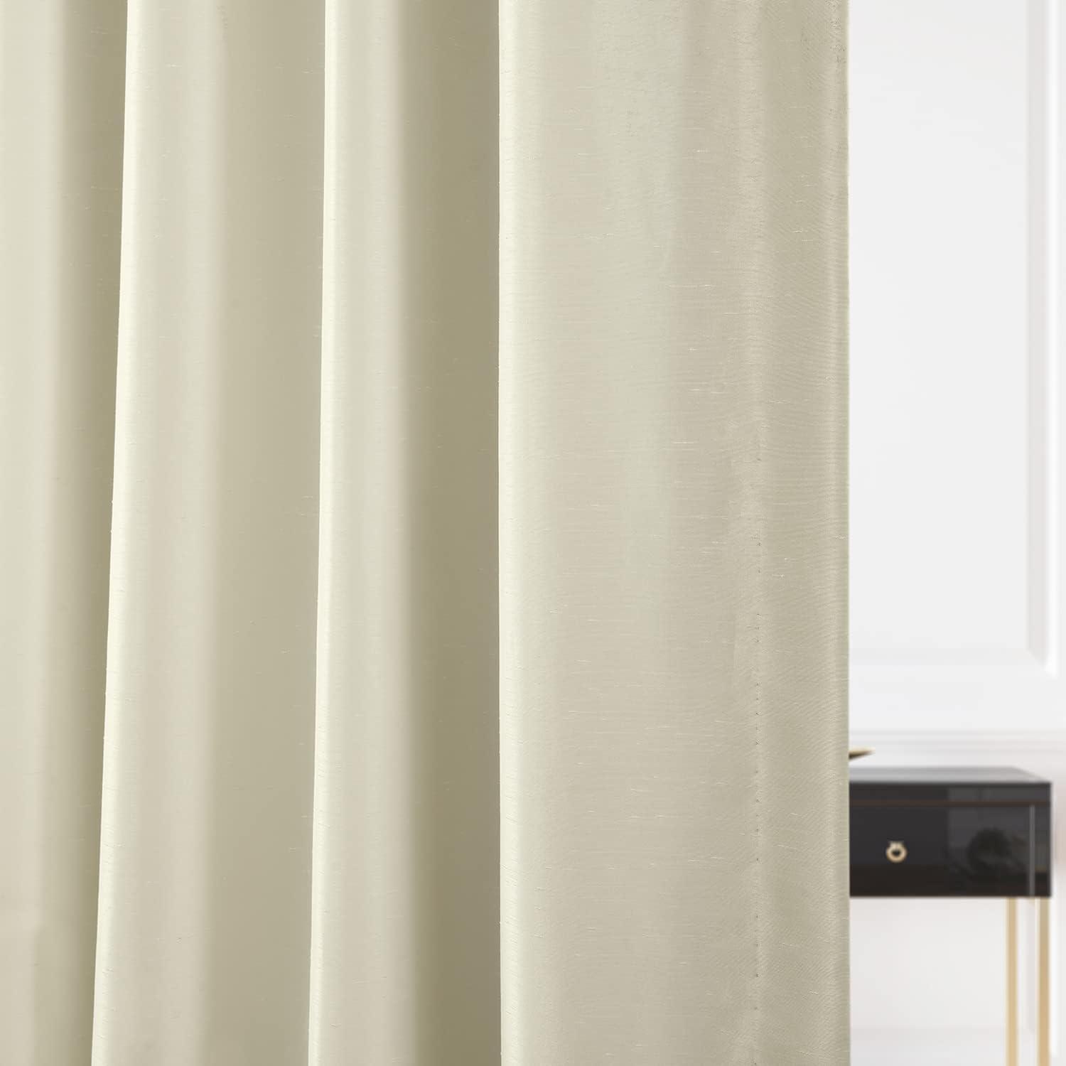 Off White Faux Silk Blackout Pleated Drape Panel