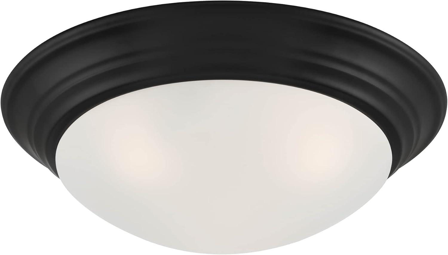 Matte Black Modern 16.75" Flush Mount Ceiling Light with Etched Glass