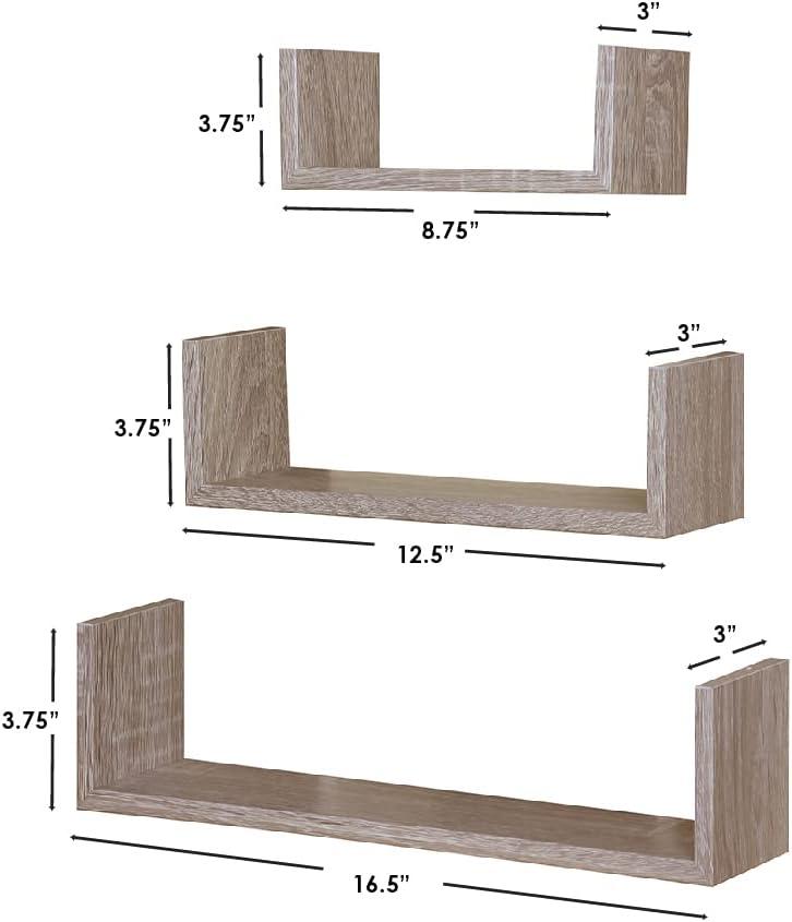 Set of 3 Oak Floating Wood Wall Shelves