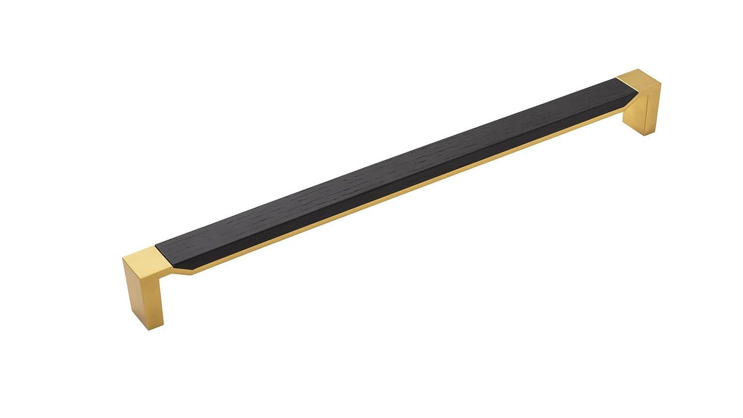 Belwith-Keeler Fuse Collection Appliance Pull 18 Inch Center to Center Brushed Golden Brass with Black Wood Finish
