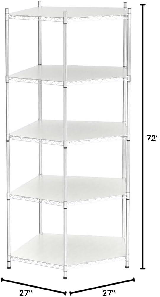 Contemporary Chrome 5-Tier Corner Shelving Unit, 72" Height