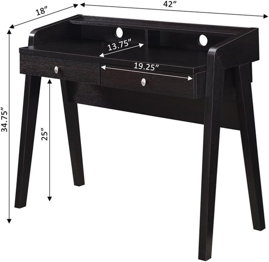 Convenience Concepts Newport 34.75 in. Tall Deluxe 2 Drawer Desk with Shelf, Espresso, All Ages