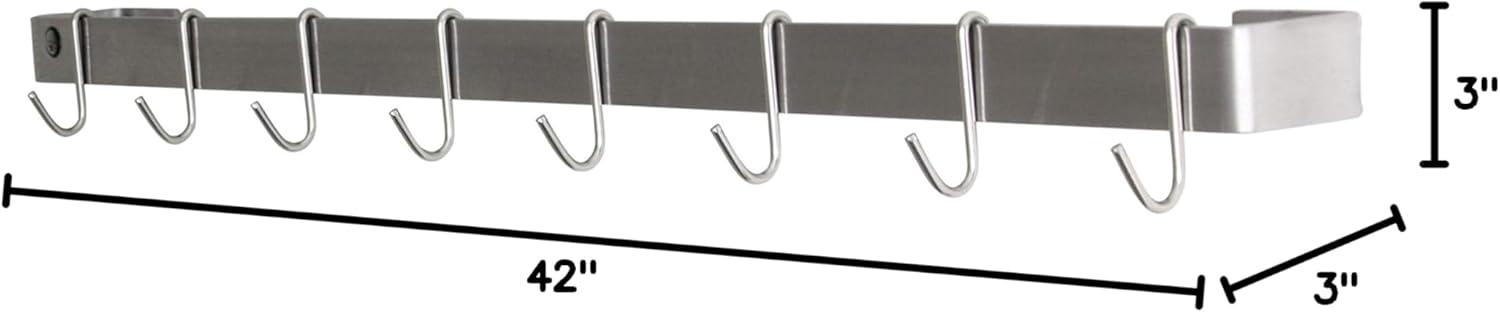 Handcrafted Stainless Steel 42-Inch Wall Rack Utensil Bar with Hooks