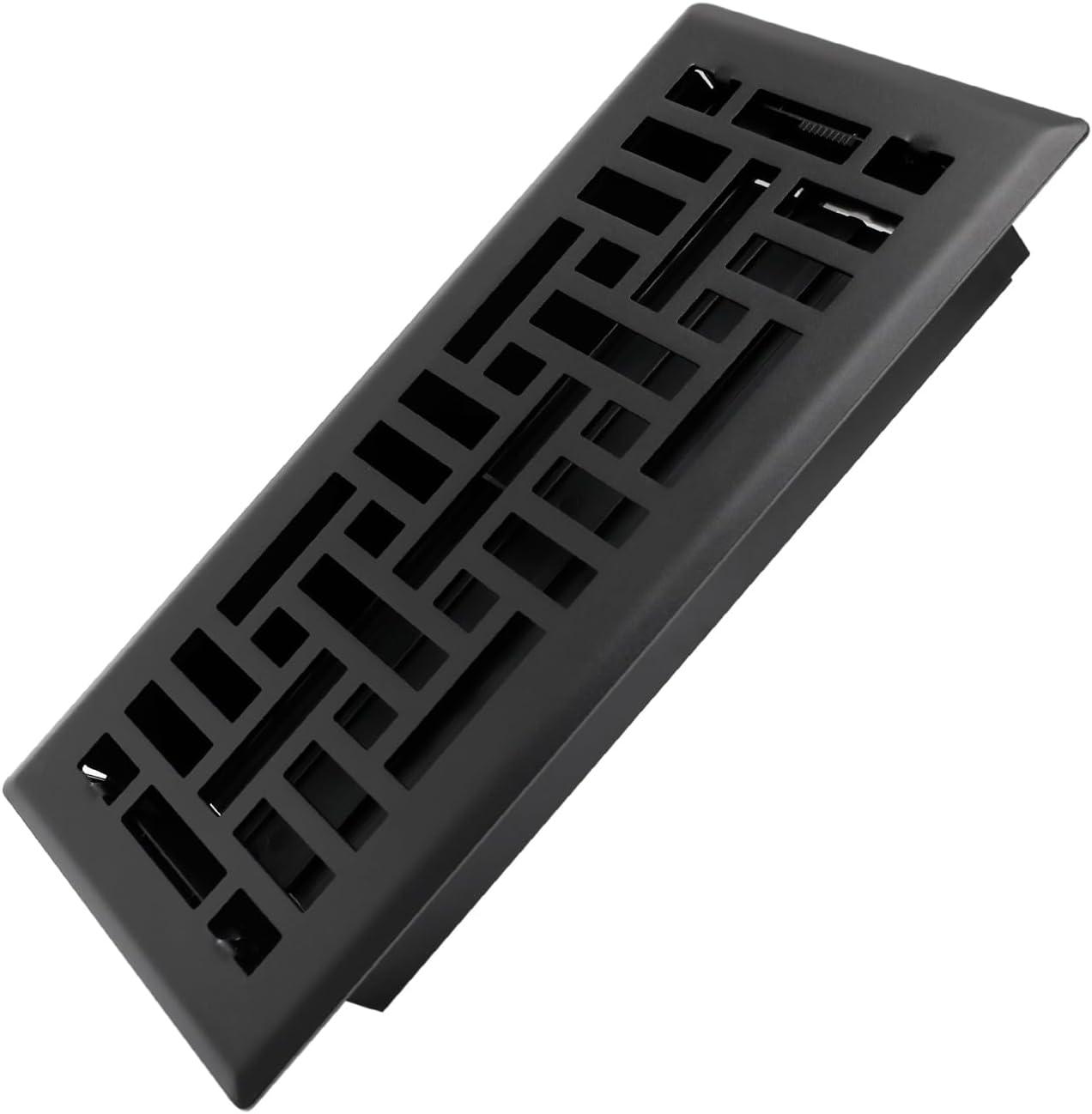 Textured Black Oriental Steel Floor Register, 4x10 Inches