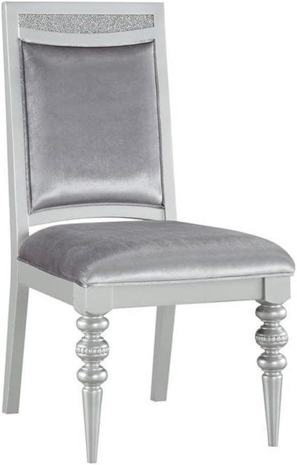 Acme Crystal Inlaid Fabric Upholstered Wooden Side Chair, Set of 2, Silver- Saltoro Sherpi Indoor