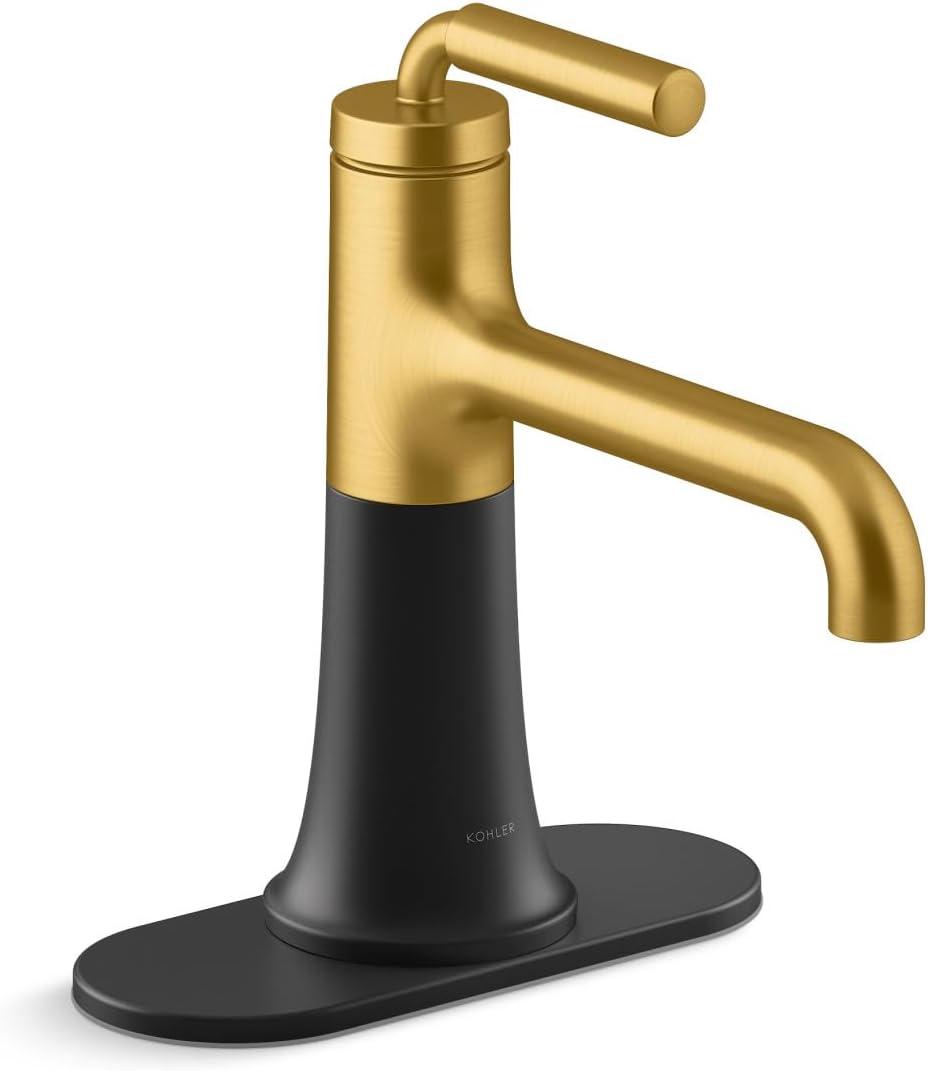 Tone Matte Black and Moderne Brass Single-Handle Bathroom Sink Faucet