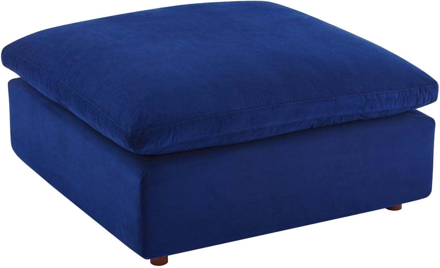 Luxurious Navy Performance Velvet Overstuffed Ottoman with Down Fill