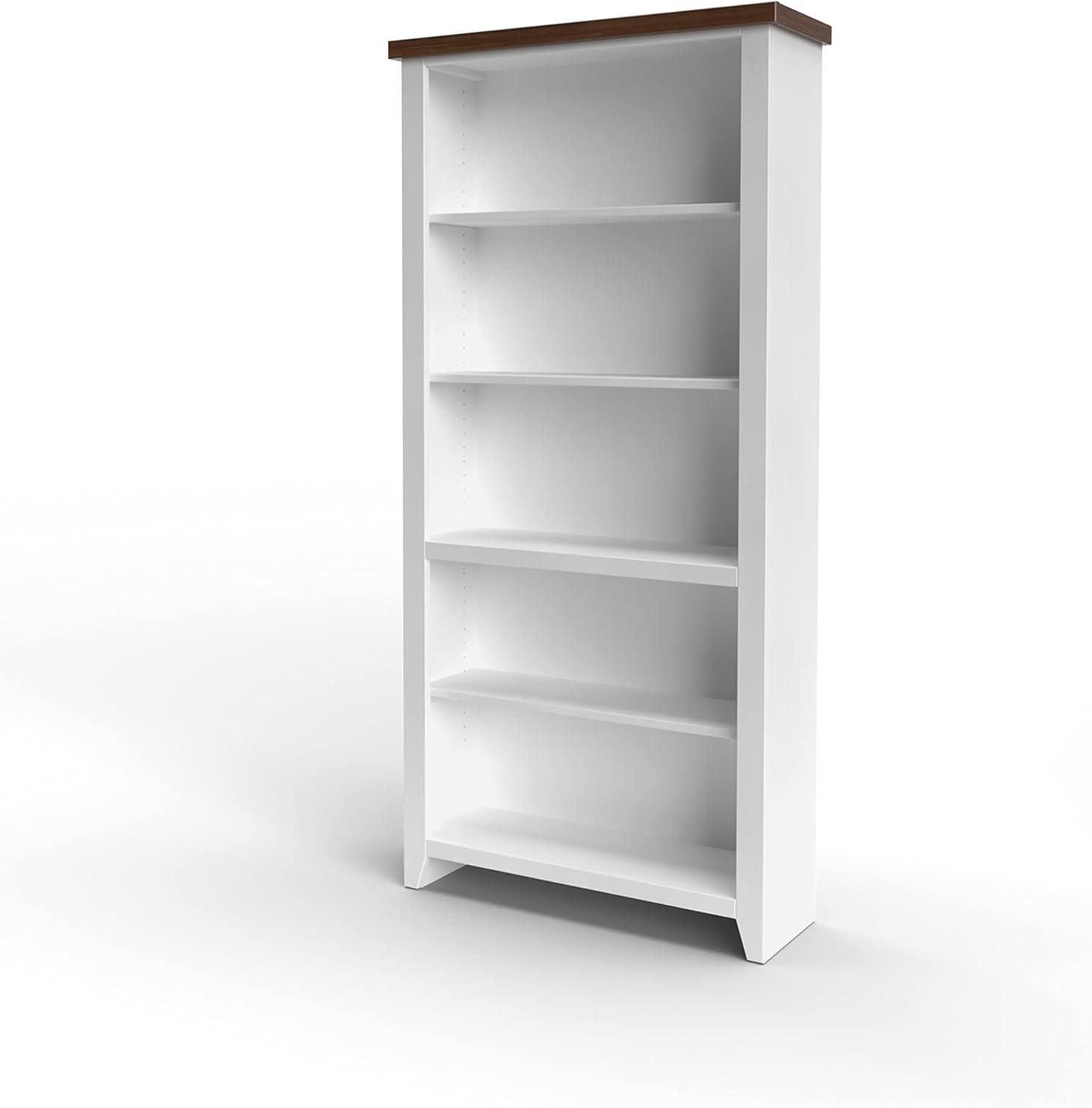 Bridgevine Home 5-Shelf White Wash and Barnwood Finish Solid Wood Bookshelf