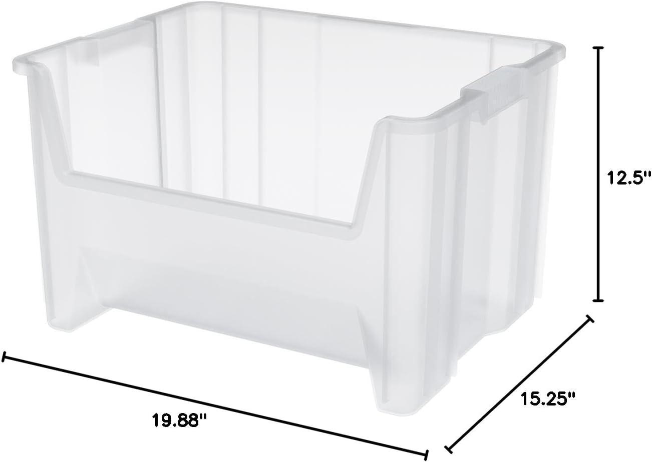 Akro-Mils Stak-N-Store 13017 Large Storage Bins, Stackable Heavy Duty Containers, 15"x20"x12.5", Clear, 3-Pack