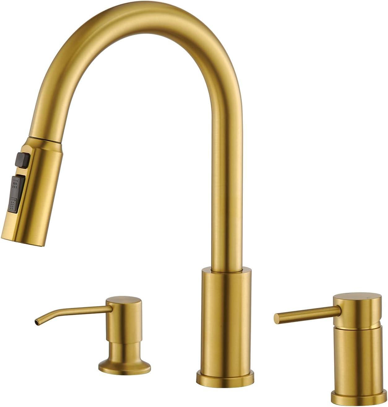 Kitchen Faucet Single Handle Stainless Steel Kitchen Sink Faucet with Pull Out Sprayer Brushed Gold Sprayer and Handle