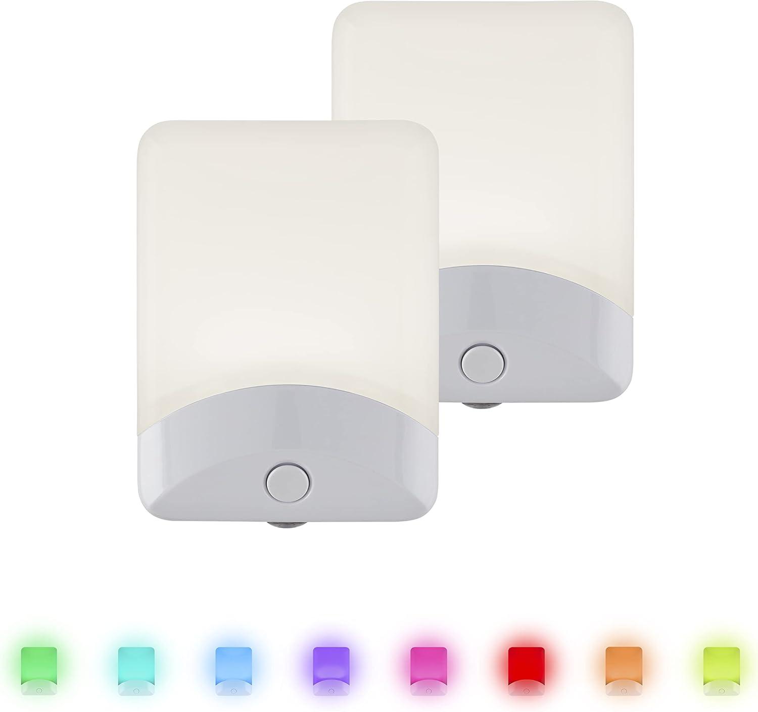 Multicolor LED Night Light with Light Sensor, 2 Pack