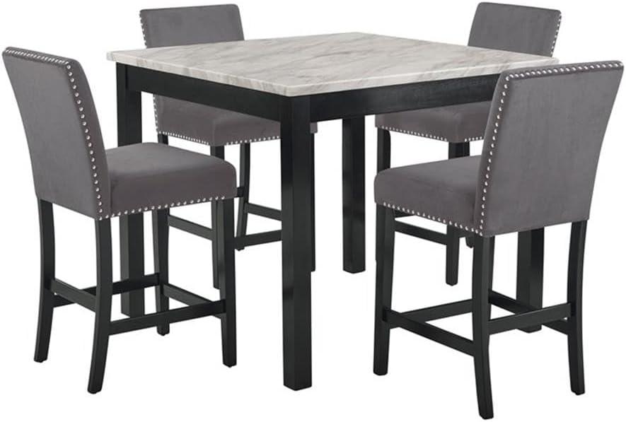 New Classic Furniture Celeste 5-Piece Faux Marble & Wood Counter Set in Gray