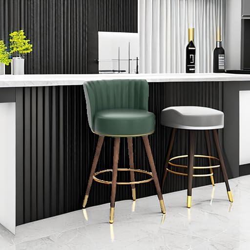 HomeZeer 24" Bar Stools Set of 2, Counter Height Bar Stools with Curved Back Swivel Barstools Pub Chairs with Wood Legs, Green