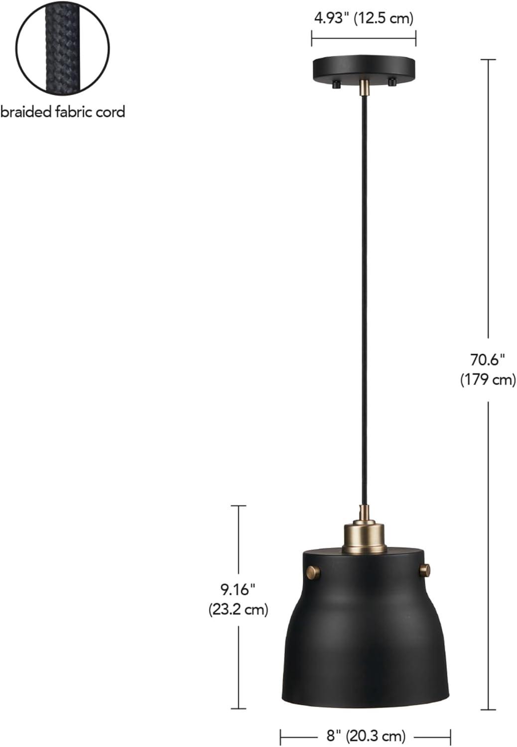 Matte Black Mini Pendant Light with Brass Accents