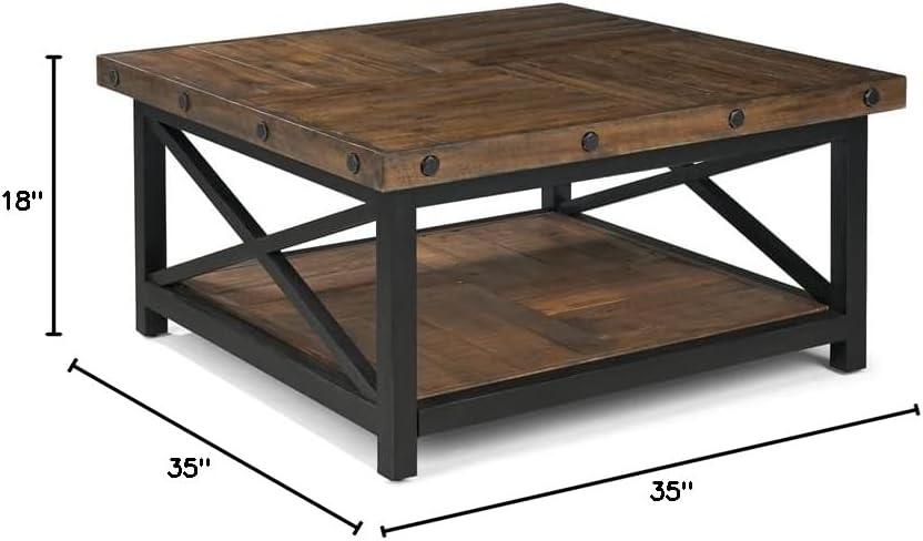 Bowery Hill Square Farmhouse Wood Coffee Table in Rustic Brown