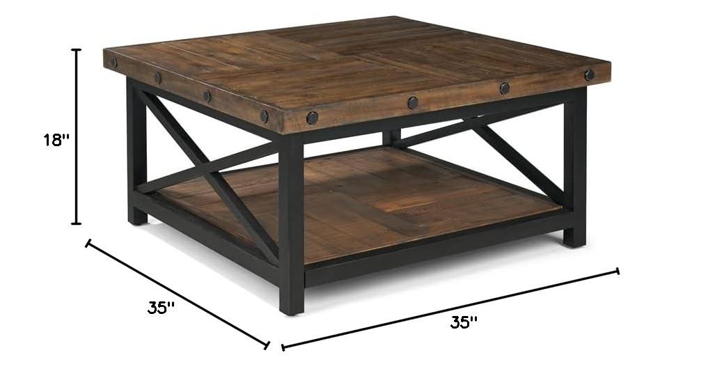 Bowery Hill Square Farmhouse Wood Coffee Table in Rustic Brown