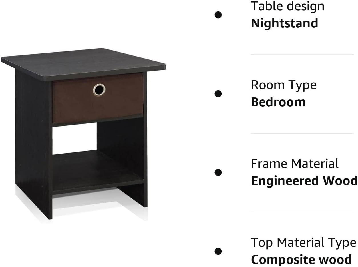 Espresso Brown Rectangular Wood End Table with Drawer