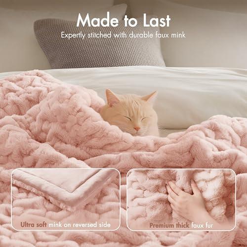 Madison Park Blush Ruched Fur Throw 50x60"