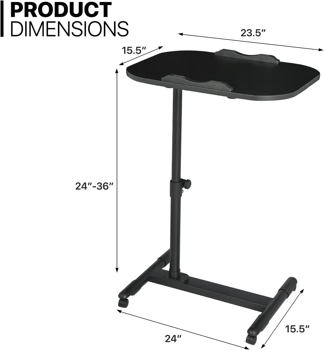 MoNiBloom Mobile Computer Desk, Height Adjustable Standing Table, Laptop Desk Rolling Sit-Stand with Wheels for Home, Black