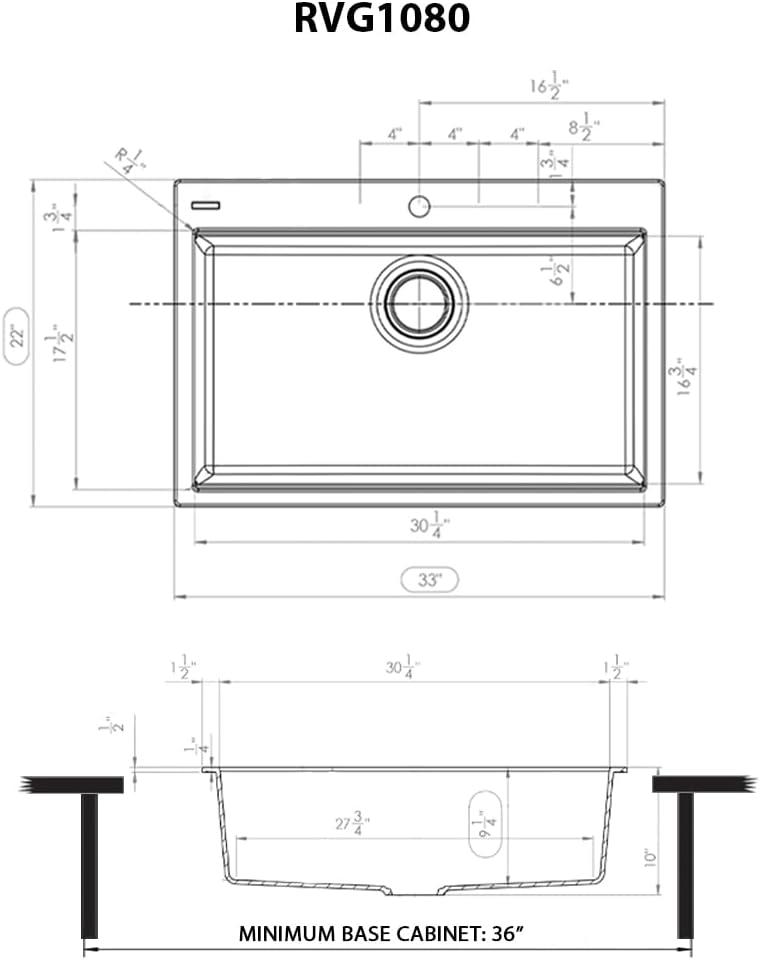 Ruvati 33 x 22 inch epiGranite Drop-in Topmount Granite Composite Kitchen Sink