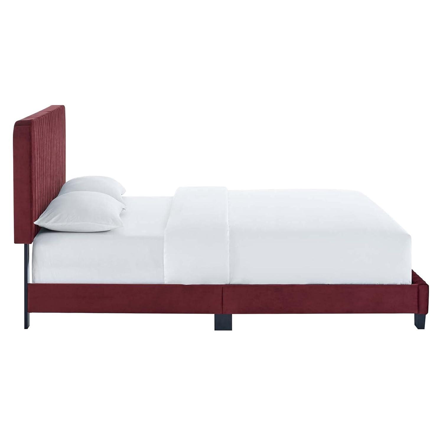 Modway Celine Channel Tufted Performance Velvet King Platform Bed in Maroon