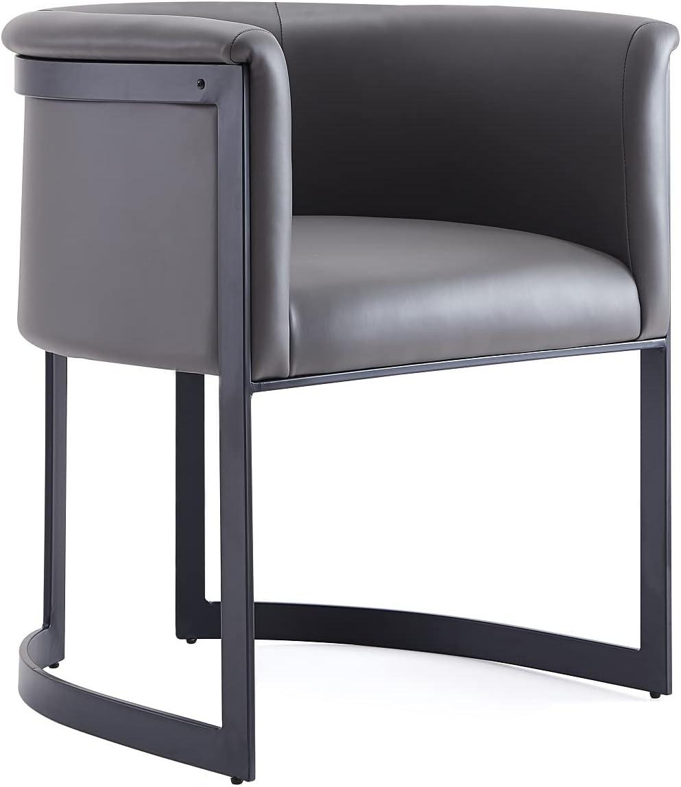 Luxurious Gray Faux Leather Barrel-Style Arm Chair with Metal Frame