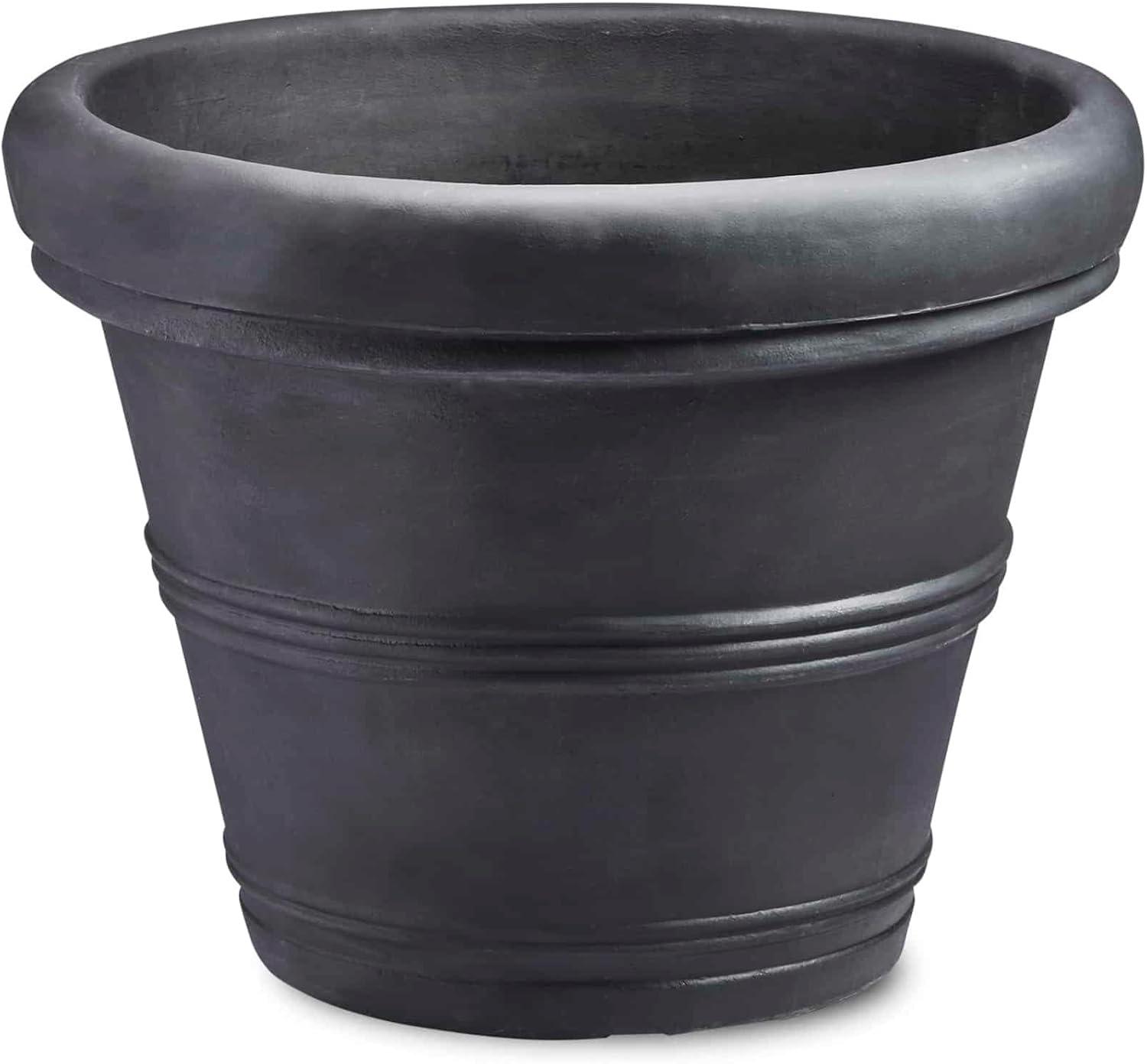 Crescent Garden 20" Wide Brunello Planter Pots Black: Durable Polyresin, Weather-Resistant, No Assembly Required