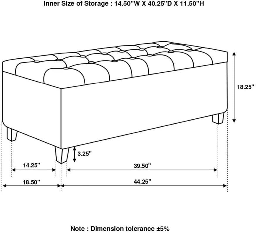 Charcoal Gray 44'' Transitional Tufted Storage Bench with Black Legs