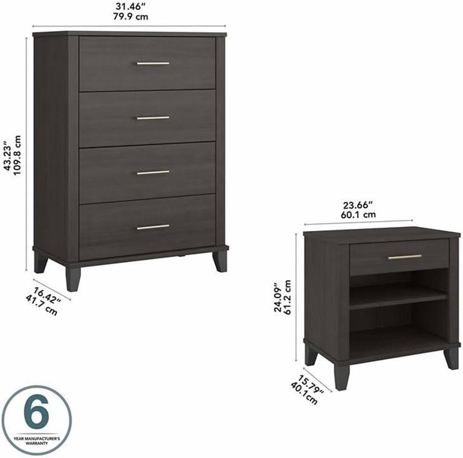 Somerset Chest of Drawers and Nightstand Set in Platinum Gray - Engineered Wood