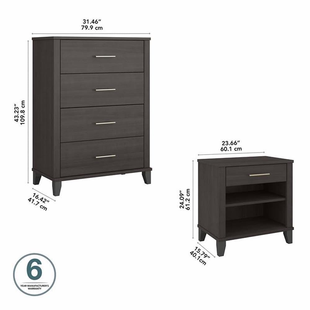 Somerset Chest of Drawers and Nightstand Set in Platinum Gray - Engineered Wood