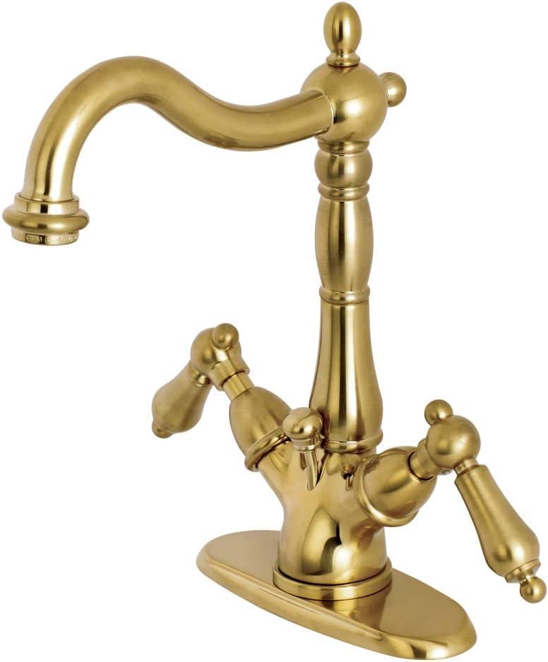 Kingston Brass Heritage Two-Handle 1-or-3 Hole Deck Mount Bathroom Faucet with Brass Pop-Up