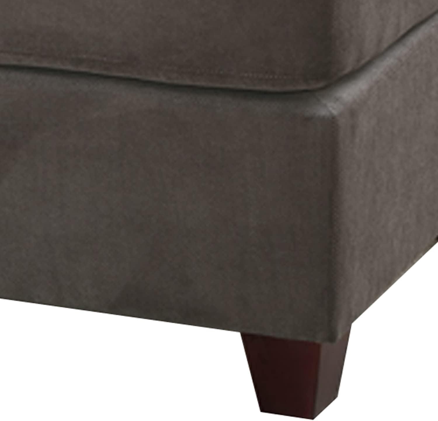 Charcoal Gray Tufted Waffle Suede Ottoman, 26" x 20"