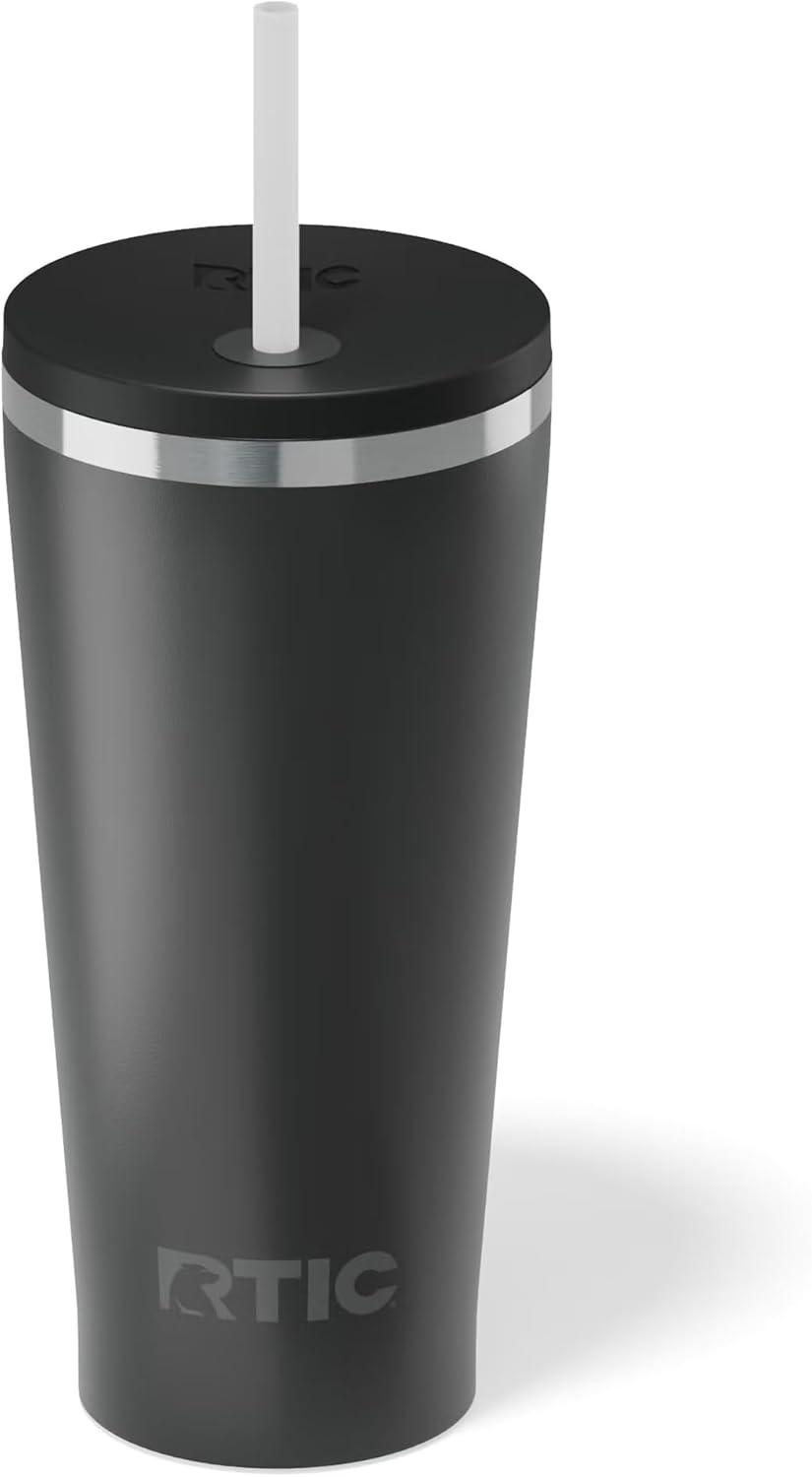 RTIC 20 oz Ceramic Lined Everyday Tumbler, Spill-Resistant Straw Lid, Black