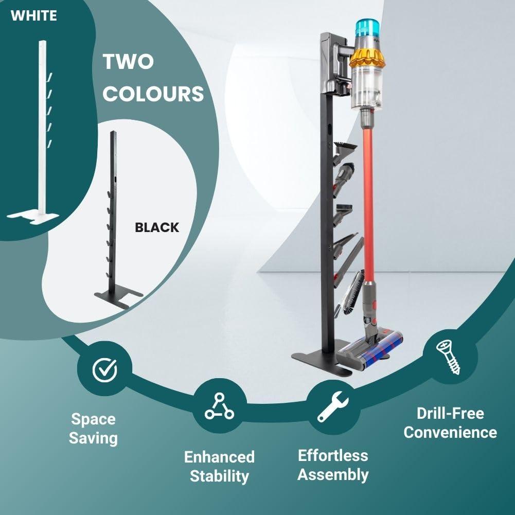 EZ SPARES Storage Stand Docking Station Holder,Compatible with Dyson V15 V11 V10 V8 V7 V6 Cordless Vacuum Cleaners Accessories,Stable Metal Bracket Organizer Rack(Black,6 Hooks)