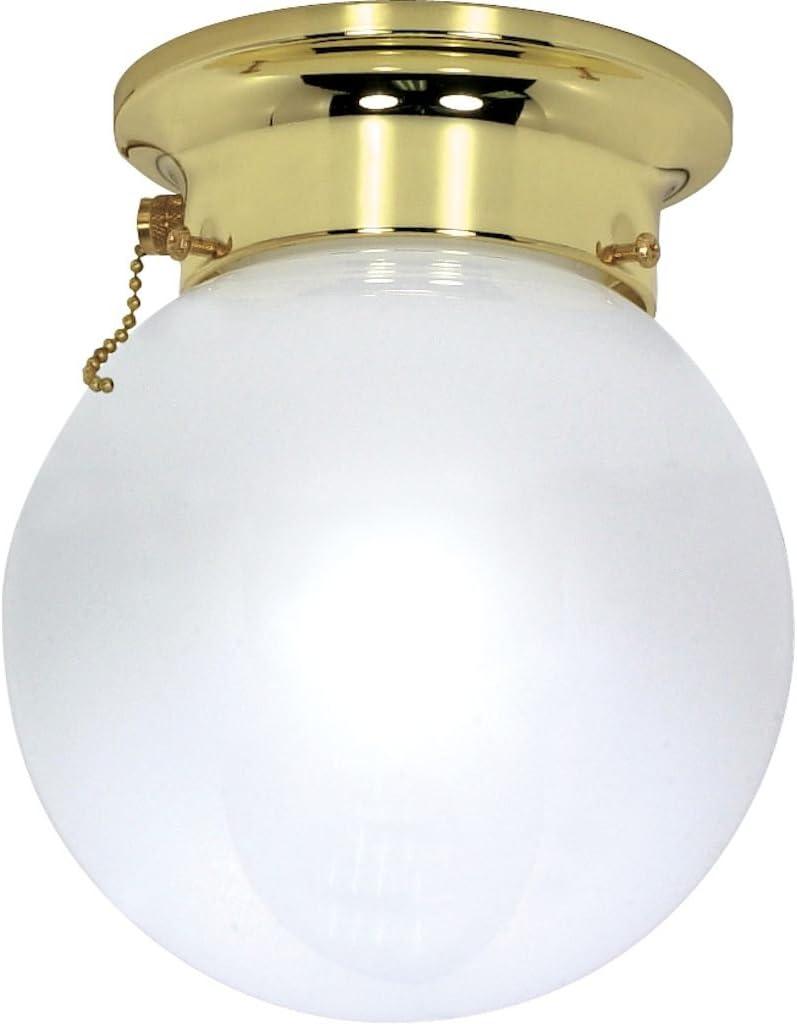 Polished Brass and White Glass Globe Flush Mount Light