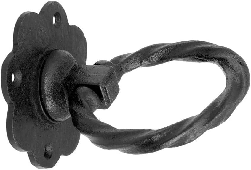 Black Wrought Iron Flower Ring Cabinet Pull with Hardware