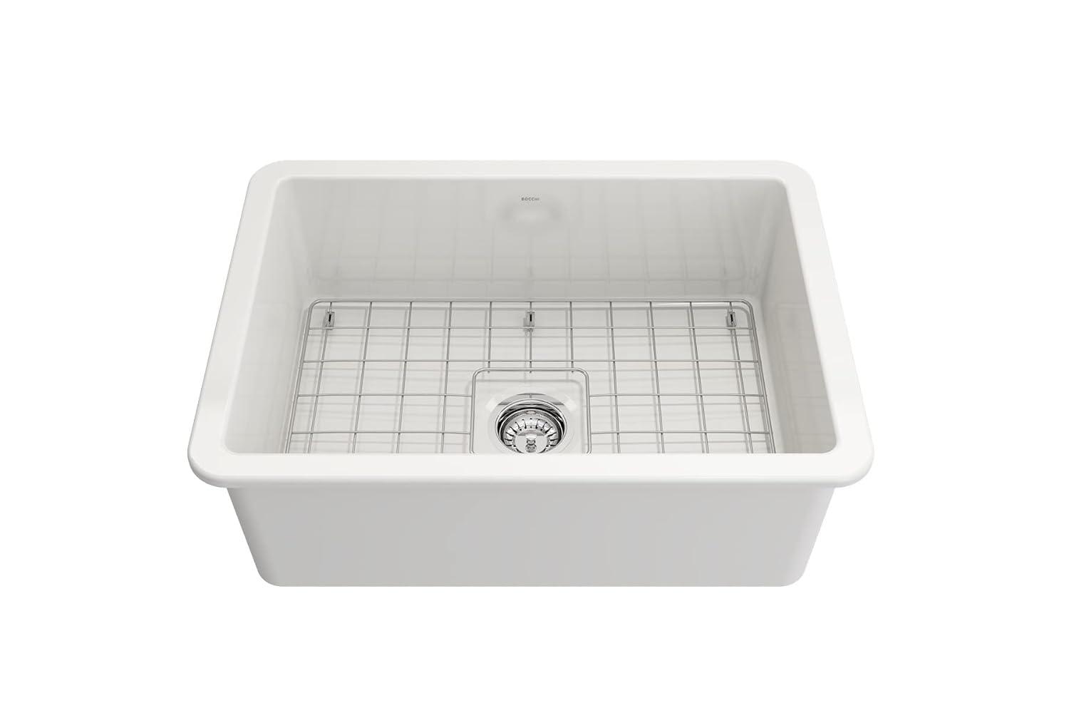 Glossy White Fireclay Farmhouse Drop-In Single Bowl Sink Kit