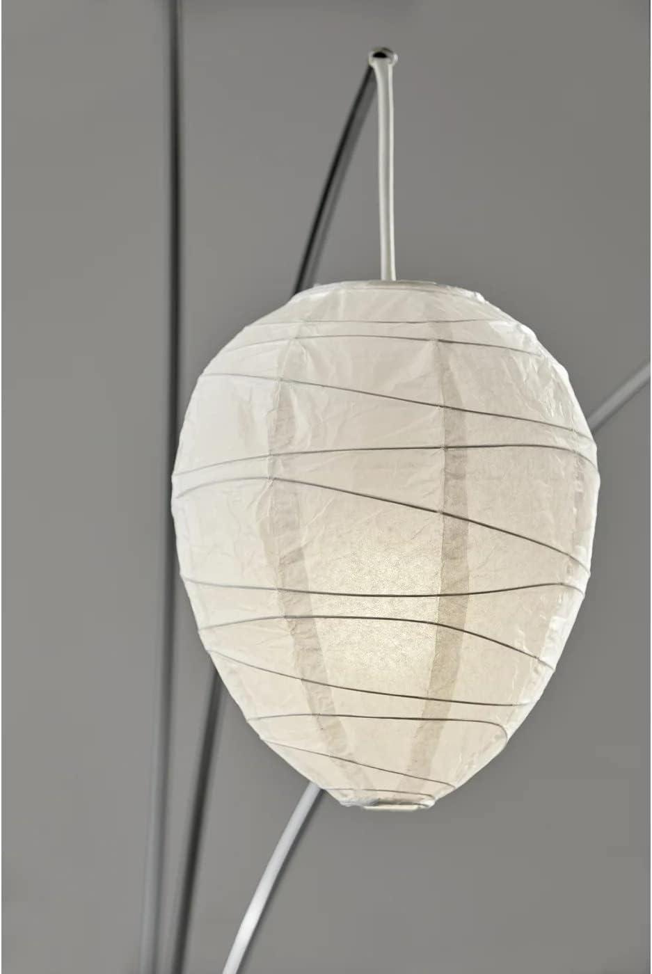 Zen-Inspired White Beehive Arc Floor Lamp with Chrome Accents