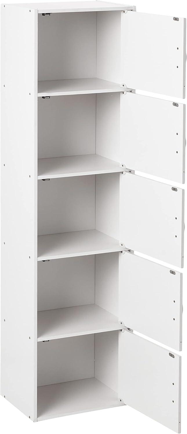 Hodedah HID5 High Quality 5 Shelf Home, Office, and School Enclosed Organization Storage 59 Inch Tall Slim Bookcase Cabinets